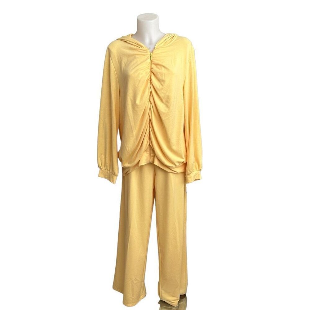 NATORIOUS by‎ Natori Yellow French Terry 2 Piece Zip up Hoodie and Pant Set NEW